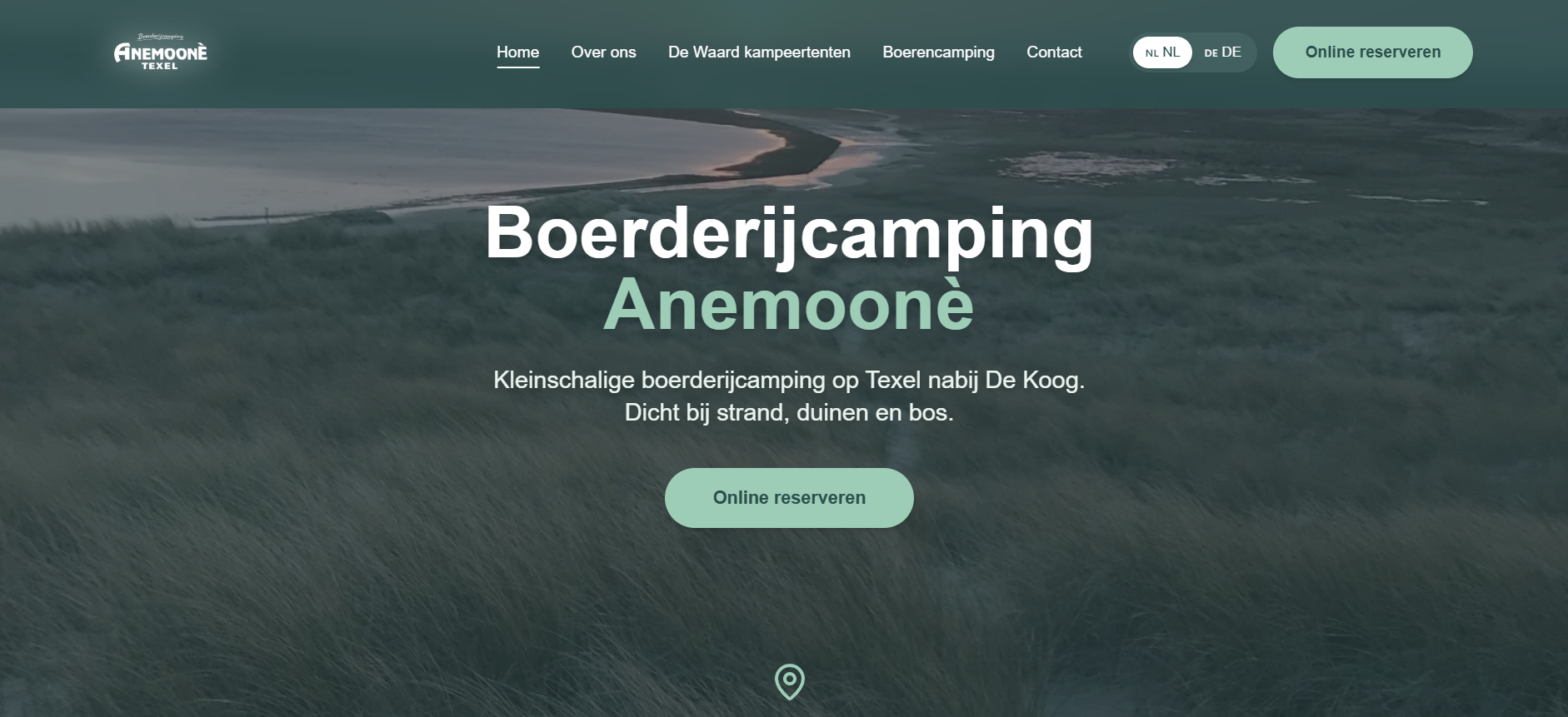 Homepage van de website van Boerderijcamping Anemoonè op Texel