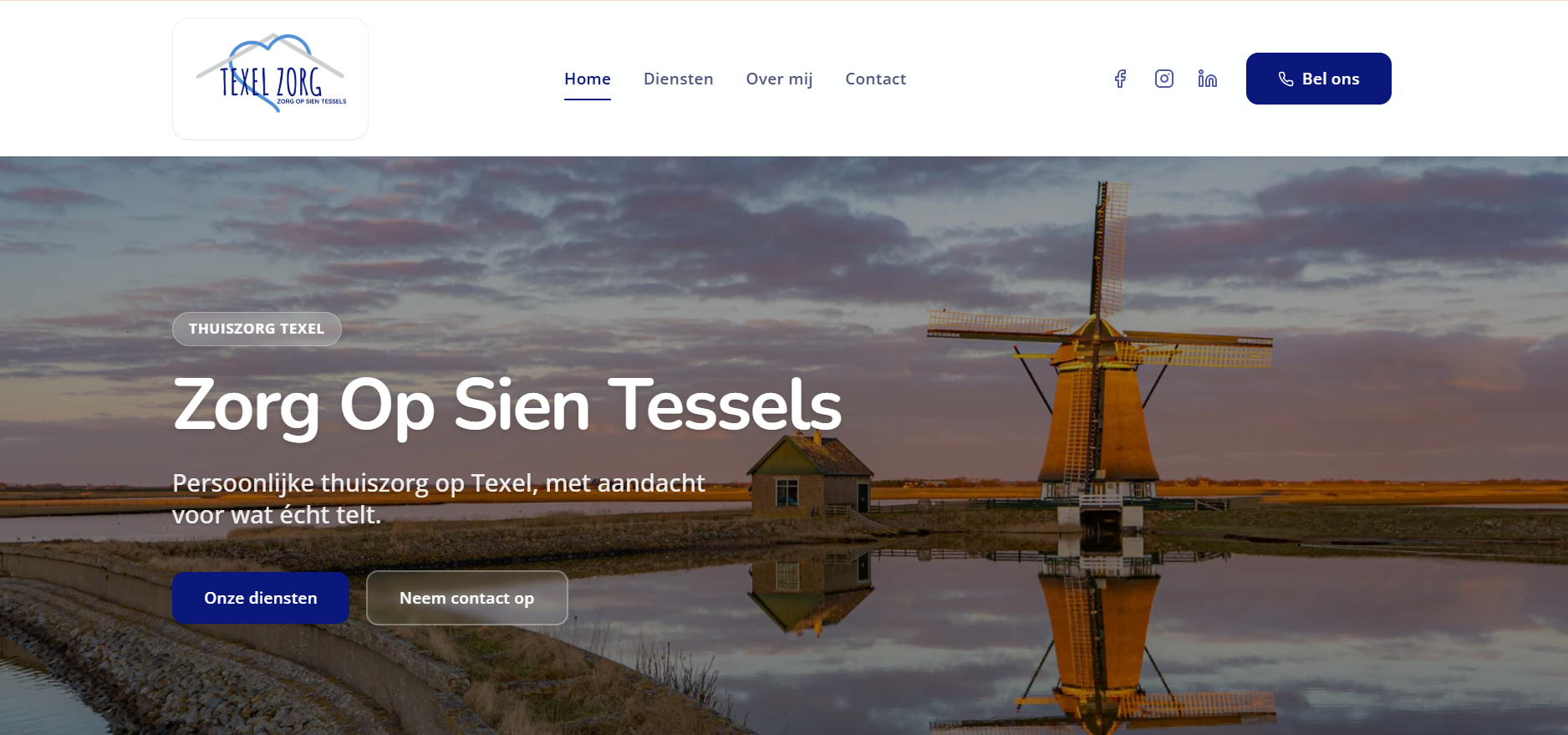 Homepage van de website van Texel Zorg